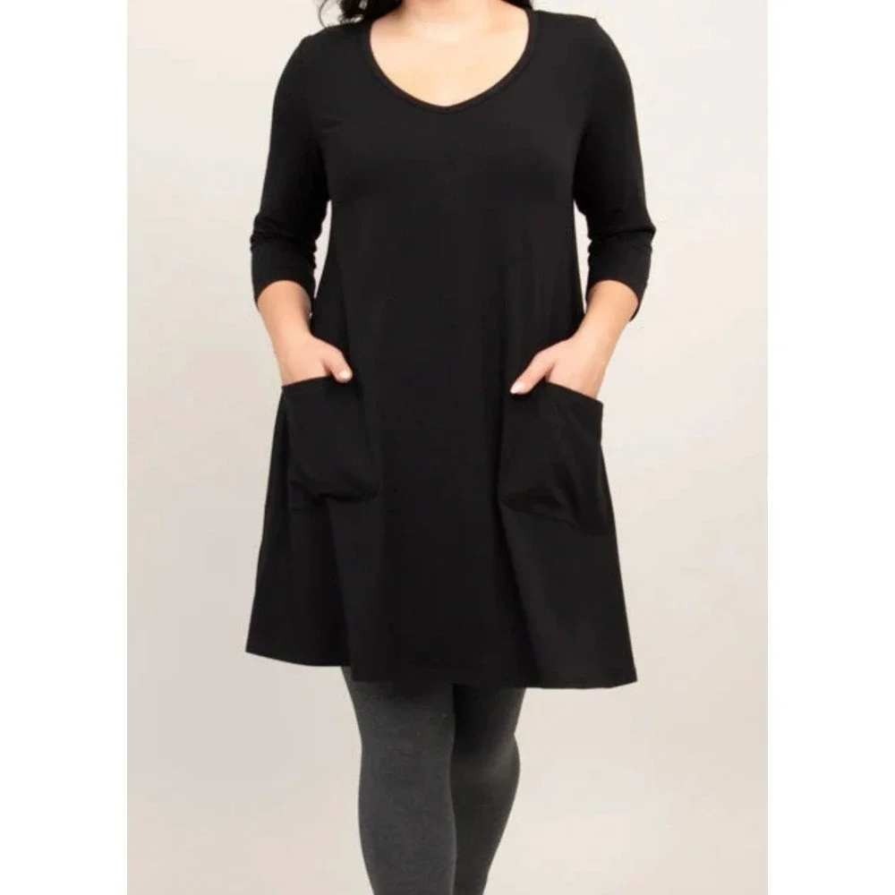 Womens Oversized Tunic 1X Bamboo Organic Cotton Stretch Pockets Layer Lagenlook